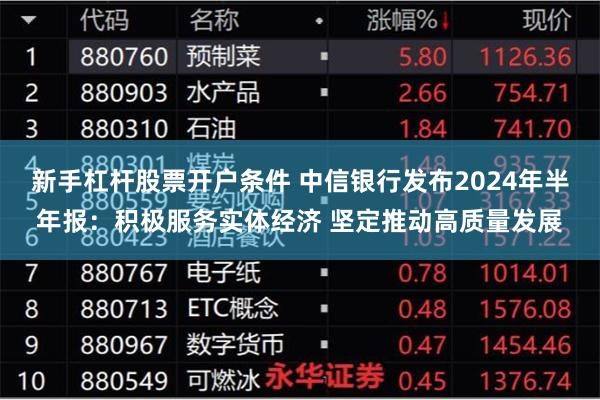 新手杠杆股票开户条件 中信银行发布2024年半年报：积极服务实体经济 坚定推动高质量发展