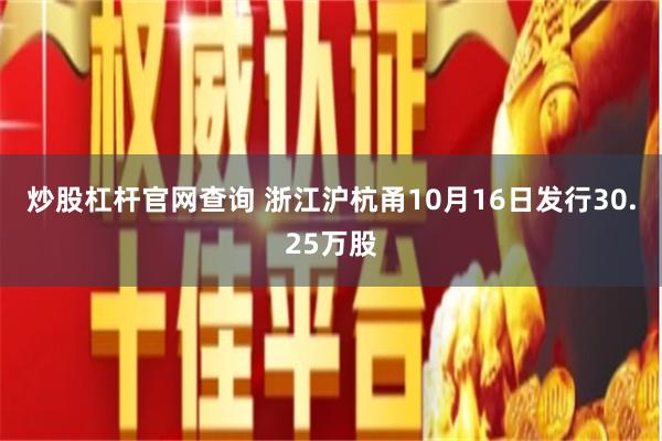 炒股杠杆官网查询 浙江沪杭甬10月16日发行30.25万股